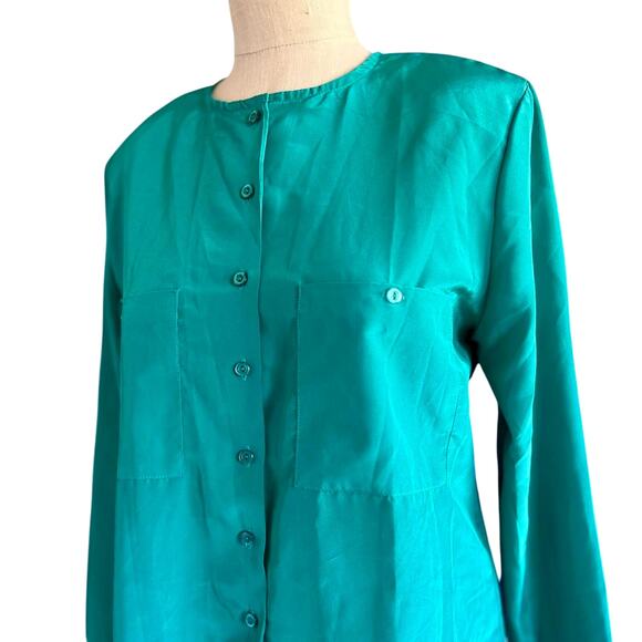 Vintage Top Womens Size 10 Teal Structured Coastal Classic Professional - Picture 6 of 8